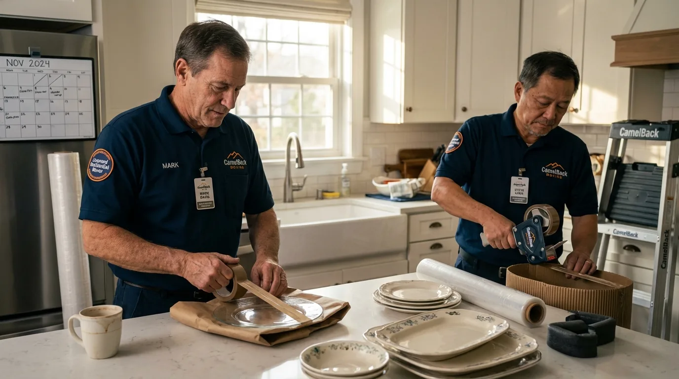 Professional crew packing kitchen dishware in Centre, AL